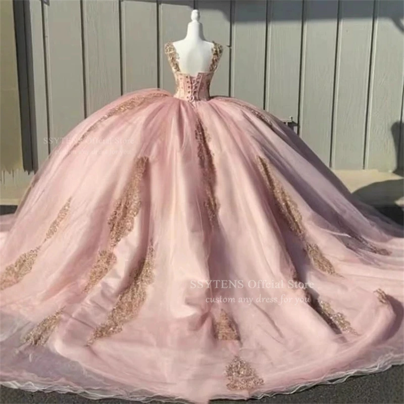 SSYTENS Pink Quinceanera Dresses Ball Gown Off The Shoulder Appliques Beaded Party Sweet 16 Dresses 15 Años Mexican Customized