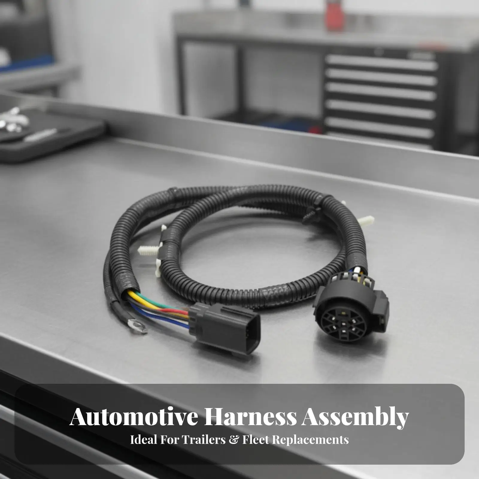 7 Way Trailer Connector Wiring Harness with Corrugated Sheath for Ford Chevy Dodge Ram Towing