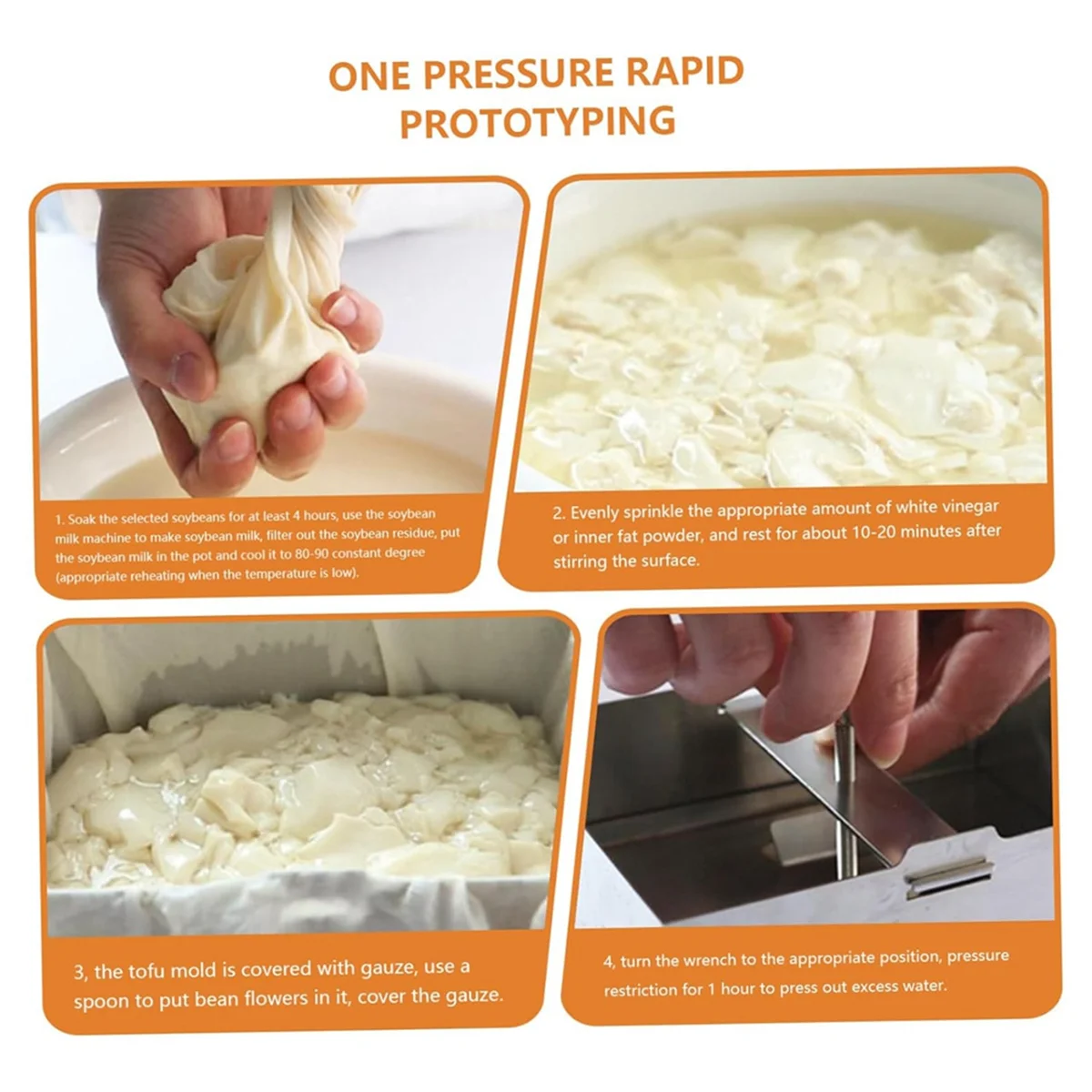 مكابس توفو A48I، مكابس توفو من الفولاذ المقاوم للصدأ، صانع لوح قابل للتعديل مع فتحة تصريف وصينية تنقيط