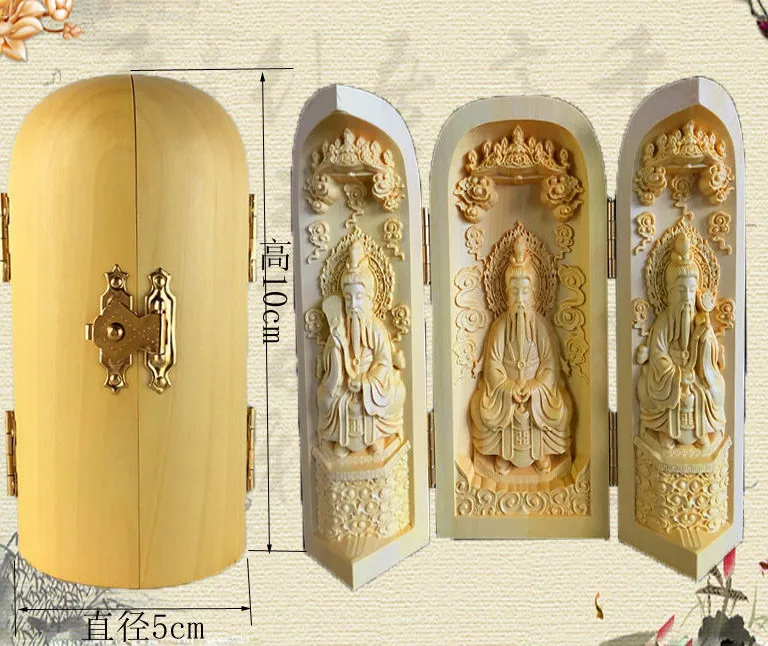 Taoism Buddha Religion Buddhist Niche Tibet Wood Boxwood Carving Statue