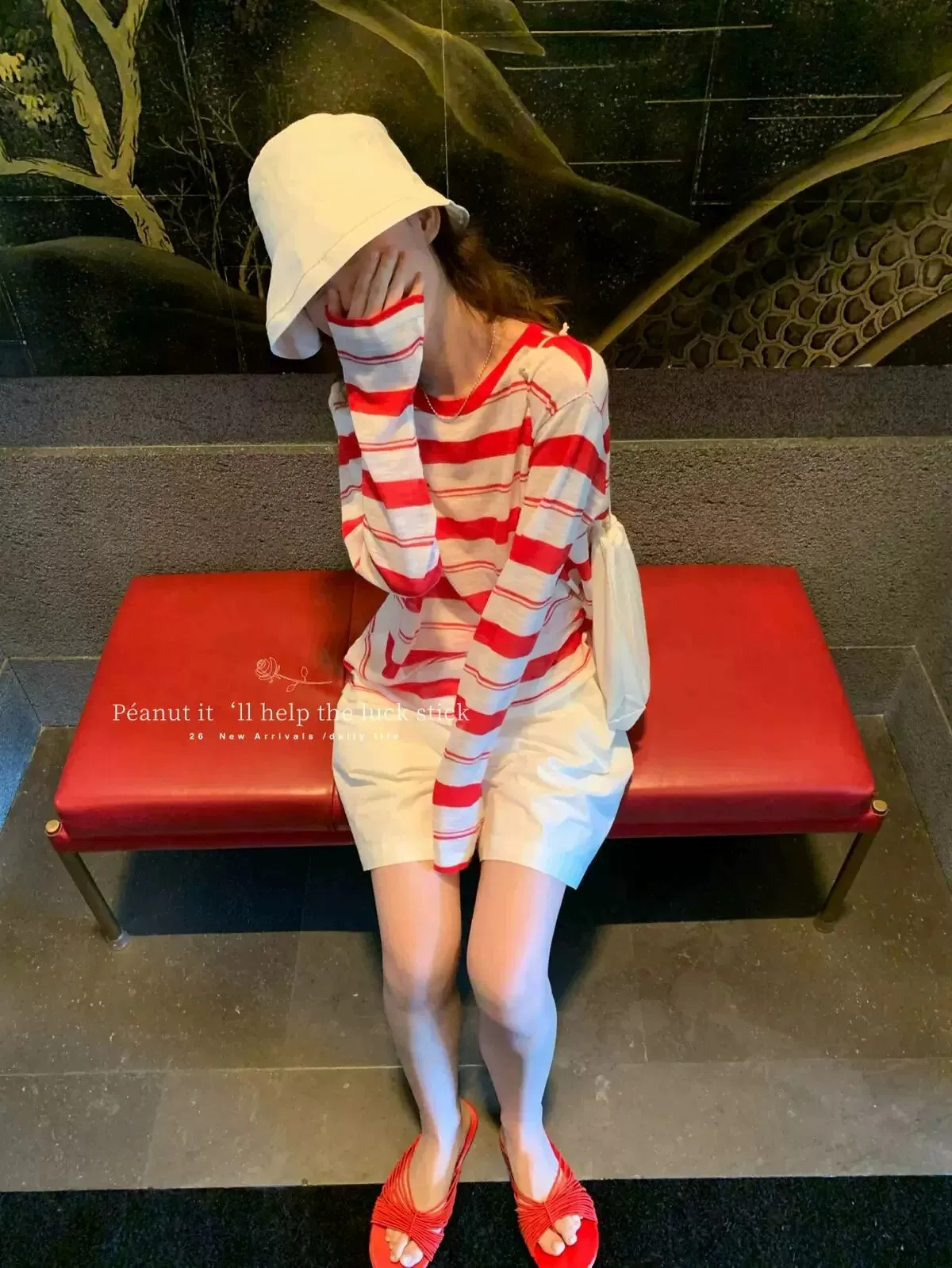 2026 New Summer Korean Thin Semi-Sheer Red Striped Knit Sunscreen Top Crew Neck Pullover T-shirt Cover Up For Women view 5