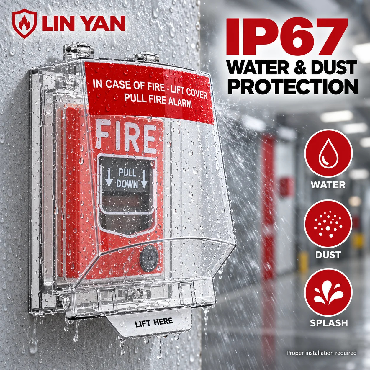 Clear PC Protective Shell Manual Call Point Cover IP67 Waterproof Impact Resistant Fire Alarm Button Guard Indoor Outdoor