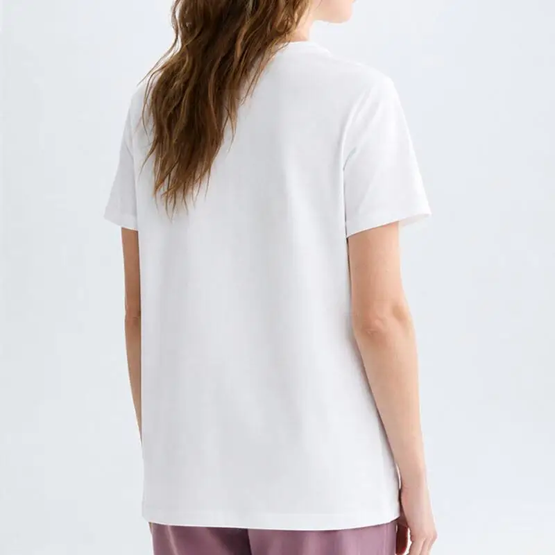 CH Damen Weißes Baumwoll-T-Shirt mit Besticktem Logo Rundhals Kurzarm Atmungsaktives Lässiges Sommer-Oberteil – Detail 3
