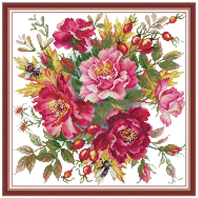 Peony Bloom Flower Patterns Counted Cross Stitch Set DIY 11CT 14CT 16CT Stamped DMC Cross-stitch Kit Embroidery Needlework Craft