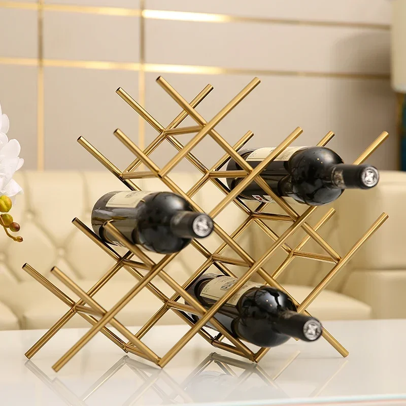 

Modern Geometry Metal Wine Holder Decorative Iron Art Grid Bottle Organizer Rack Kitchen Countertop Barware Handcraft Furnishing