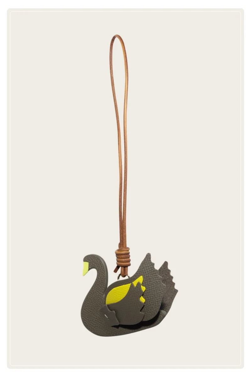 Genuine Leather Little Swan Pendant Car Animal Bag  Charm Keychain Accessory Handcrafted Decorative