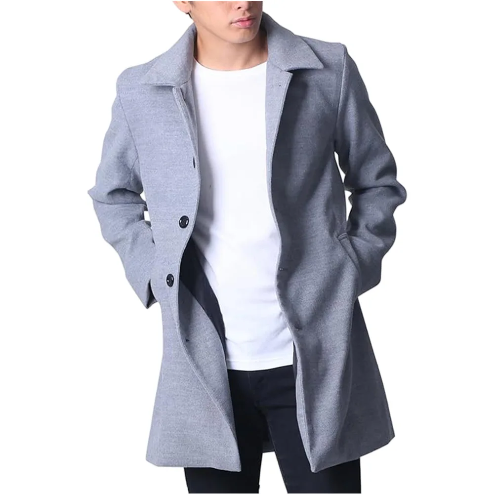 

Autumn Winter Man Jacket Fashion Mid Length Turn Down Collar Male Windbreaker Single-breasted Long Sleeve Daily Men Overcoat