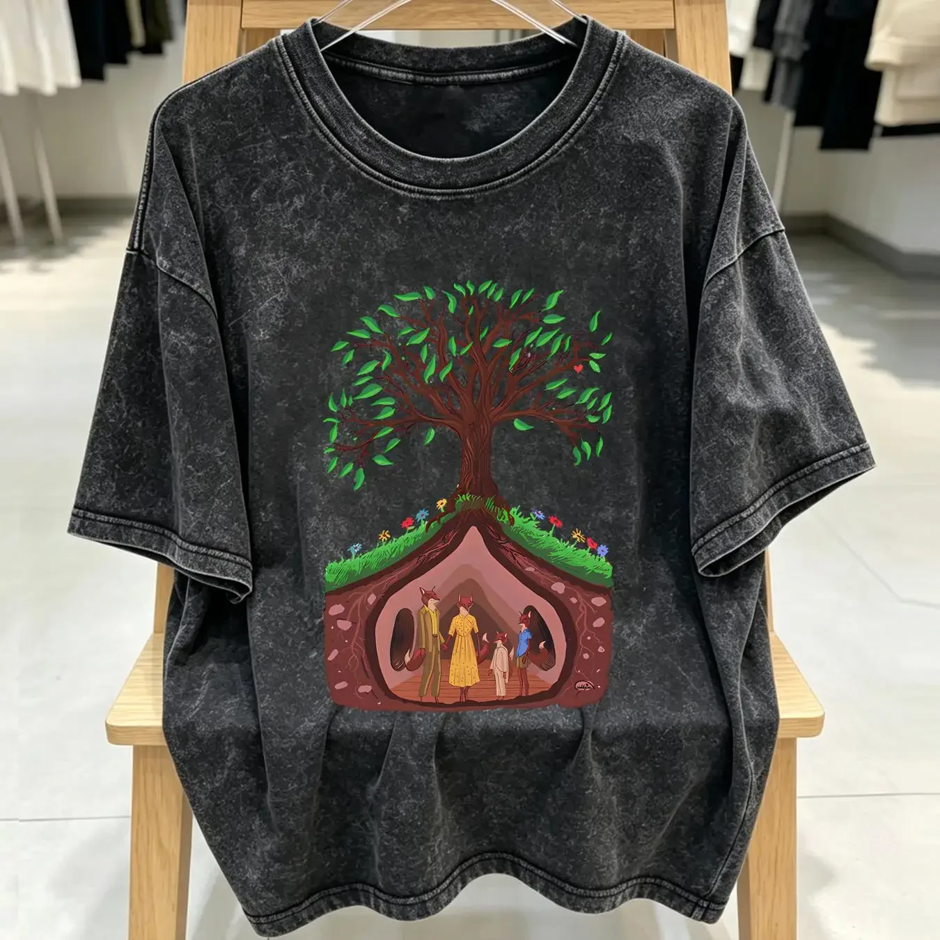 washed T Shirt Fantastic Mr Fox Inspired Artwork Wes Anderson vintage Washed Breathable Comfortable Casual Stretched fashion