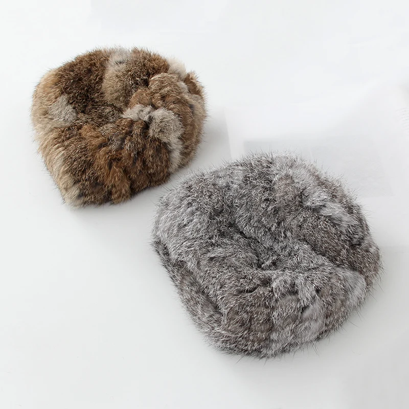 Winter real Rex Rabbit Fur Hat For Women Thick Knitted Cap Beanies Fur Hat Send Gift Good Quality New Ear Protection Hat