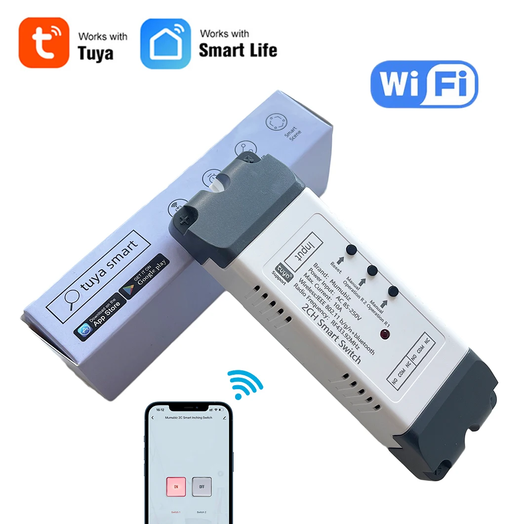 Tuya Smart Life WiFi Switch 90-250V Dry Contact Relay InterLock/ Selflock/ Momentary Working Mode,Gate Switch Works with Alexa