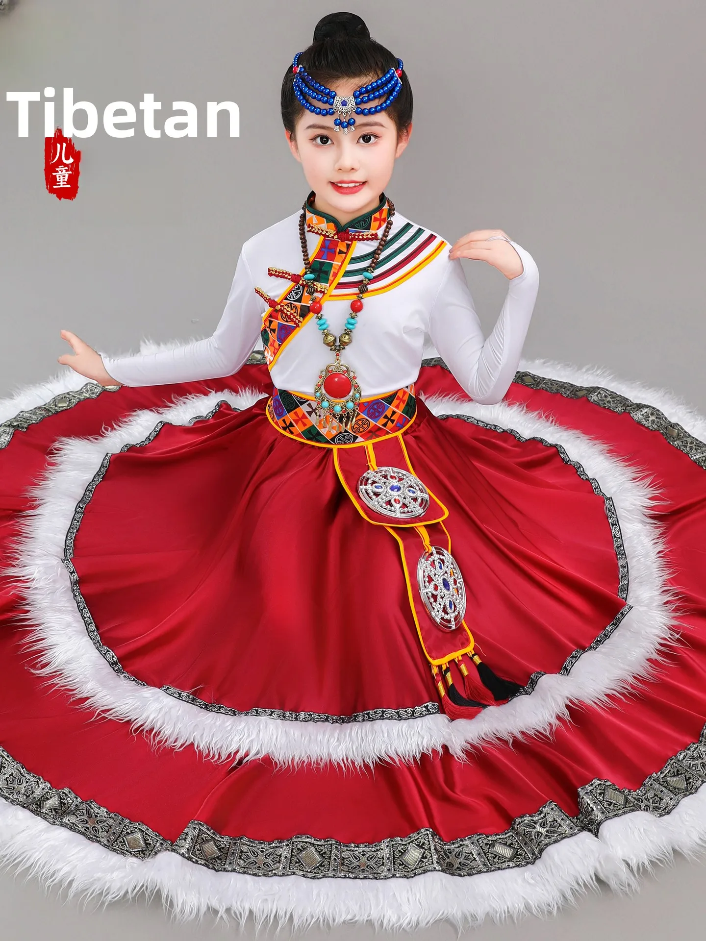 

Новая тибетская этническая детская одежда: наряд для девочек в тибетском стиле, костюм для монгольских танцев, детская модная одежда