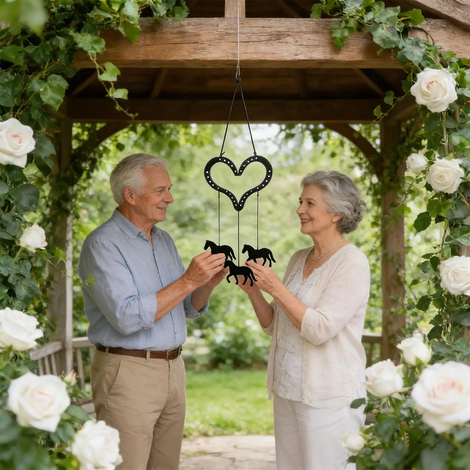 Valentine's Day Wind Chime Galloping Love Metal Home Decor With 3 Horse Pendants Valentine's Day Decorative Pendant For Party