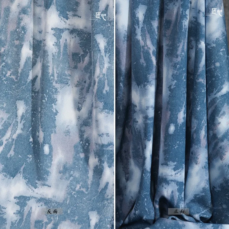 Retro Blue Marble Rock Print Texture Hanfu abito in tessuto antico tessuto di design importato