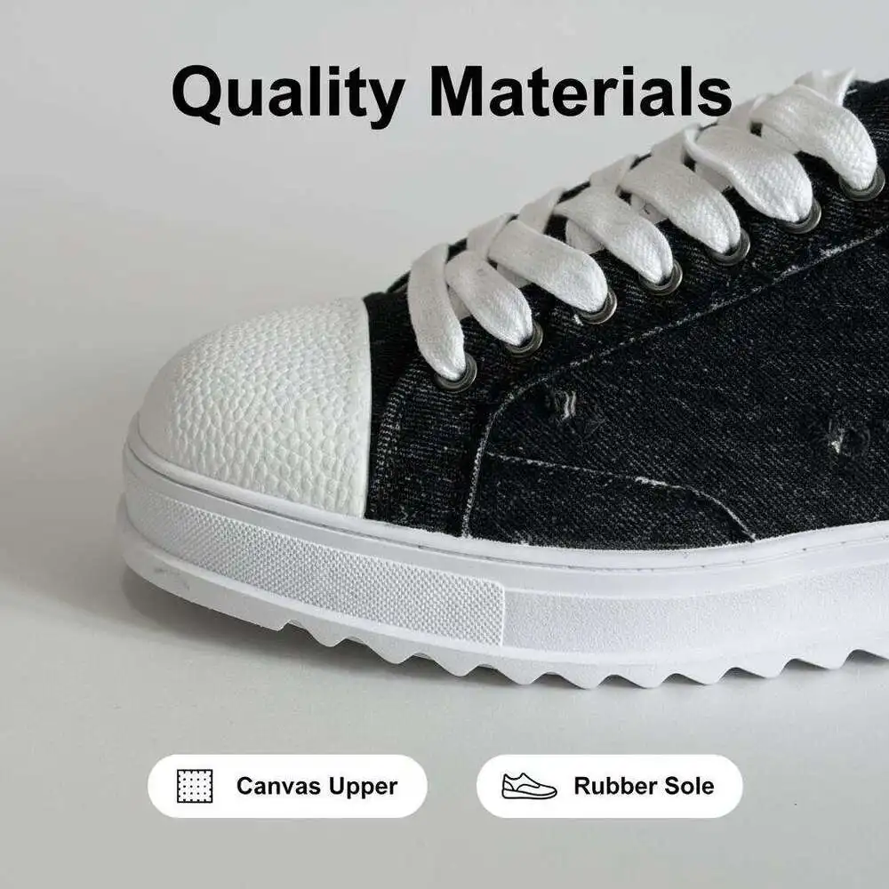 Okimoz Women Distressed Ripped Platform Canvas Sneakers Autumn Winter Low Top Lace Up Casual Campus Daily Skate Walking Shoes