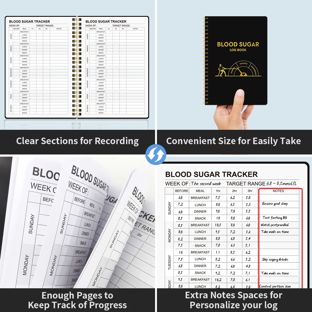 2025 كتاب سجل السكر في الدم، مذكرات سكر الدم الأسبوعية، ما يكفي لمدة 63 أسابيعًا، كتاب مجلة تعقب الجلوكوز اليومي لمرضى السكري