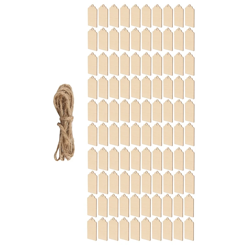 100 Pcs Wood Tag, 2.7 X 1.5 Inch Unfinished Wooden Tags With Hole,For Hanging & Wedding Decor,Craft Projects