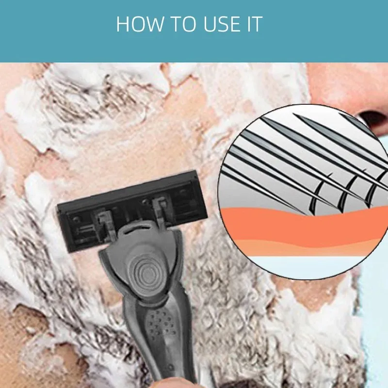 5 pçs máquina de barbear para homens cinco camadas de aço inoxidável manual barbeador estilo antigo lâminas substituição cortador cabeça ferramenta titular