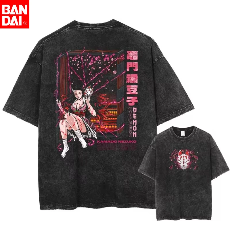 

2026 New Hot Anime Printed Acid Washed T Shirt 100_ Cotton Streetwear Tops Vintage Manga Fashion Oversized Tees Unisex