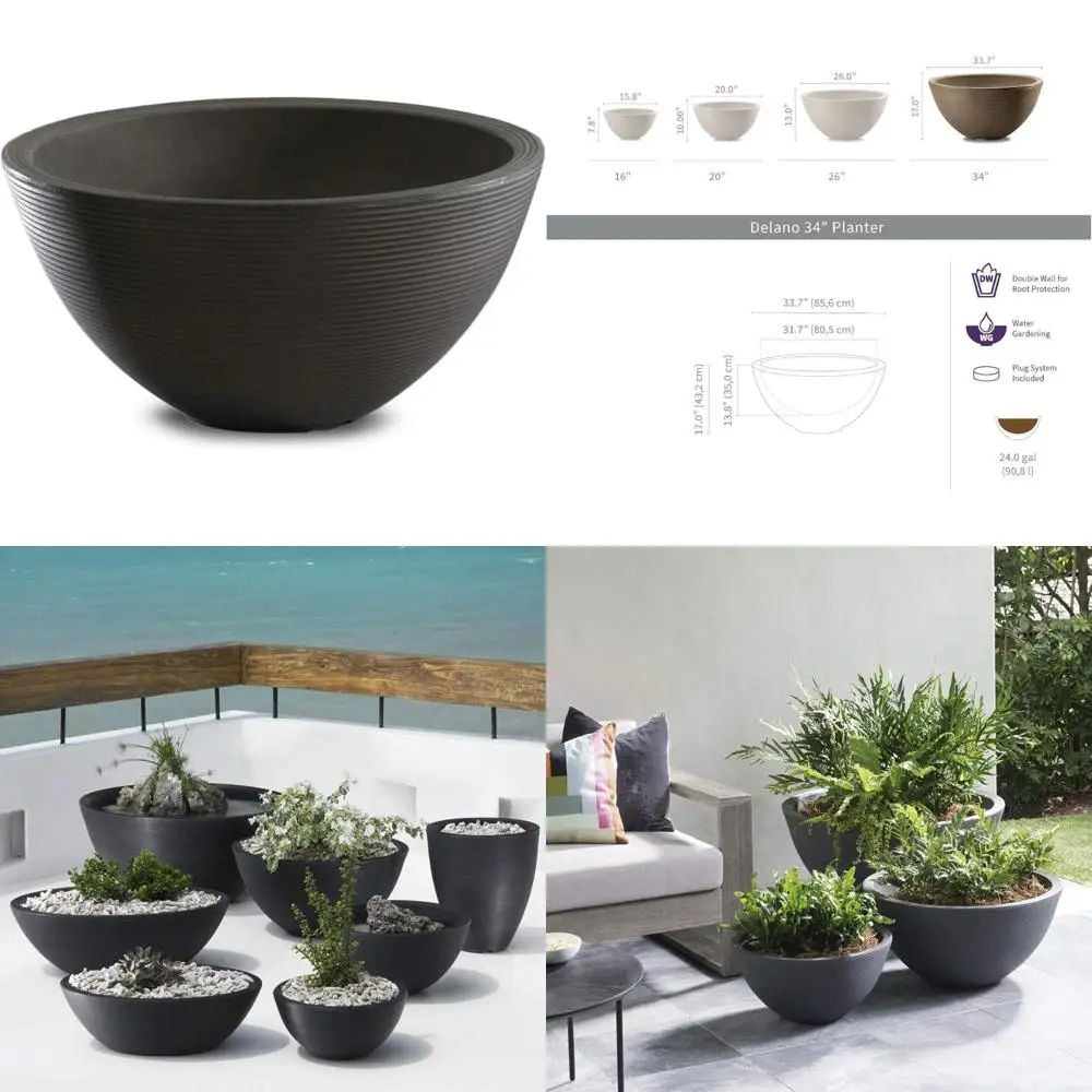 

Большой уличный круглый неглубокий горшок для садов, бонсай и суккулентов - прочный контейнер для садовых растений