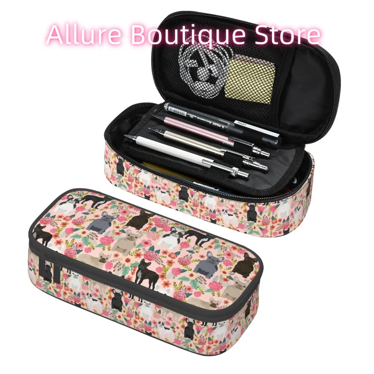 

Custom Pet Dog French Bulldog Pencil Cases Boys Gilrs Large Capacity Florals Frenchies Pencil Bag Pouch Students Stationery
