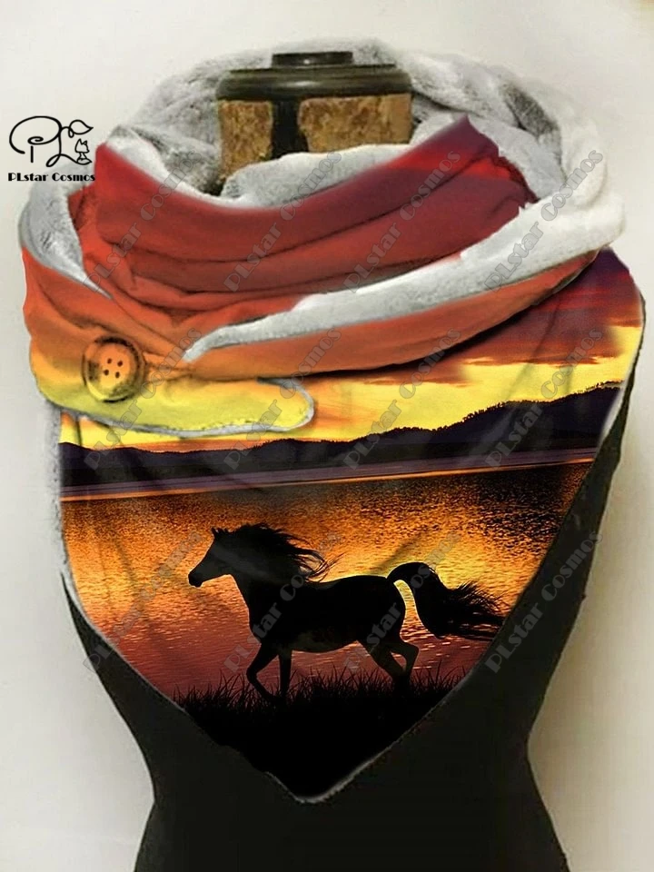 New 3D Printed Christmas Gift Cute Animal Horse Pattern Warm Shawl Scarf Spring Winter Small Triangle Scarf Casual Gift X-2