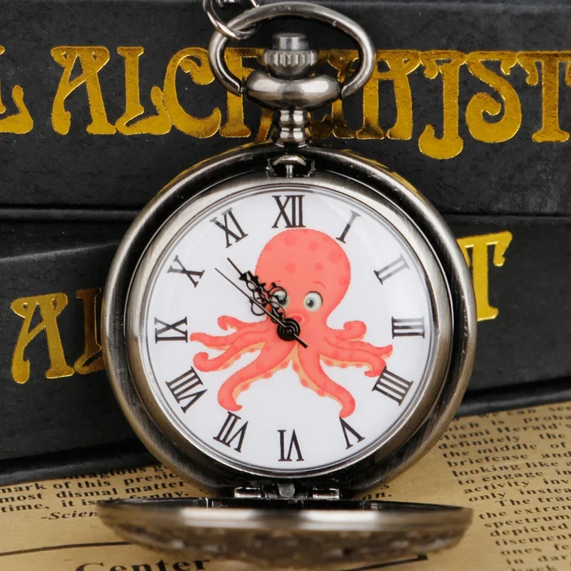 Hot Sale Black Octopus Hollow Carved Quartz Pocket Watch Color Dial Fashion Exquisite Pendant Necklace Chain