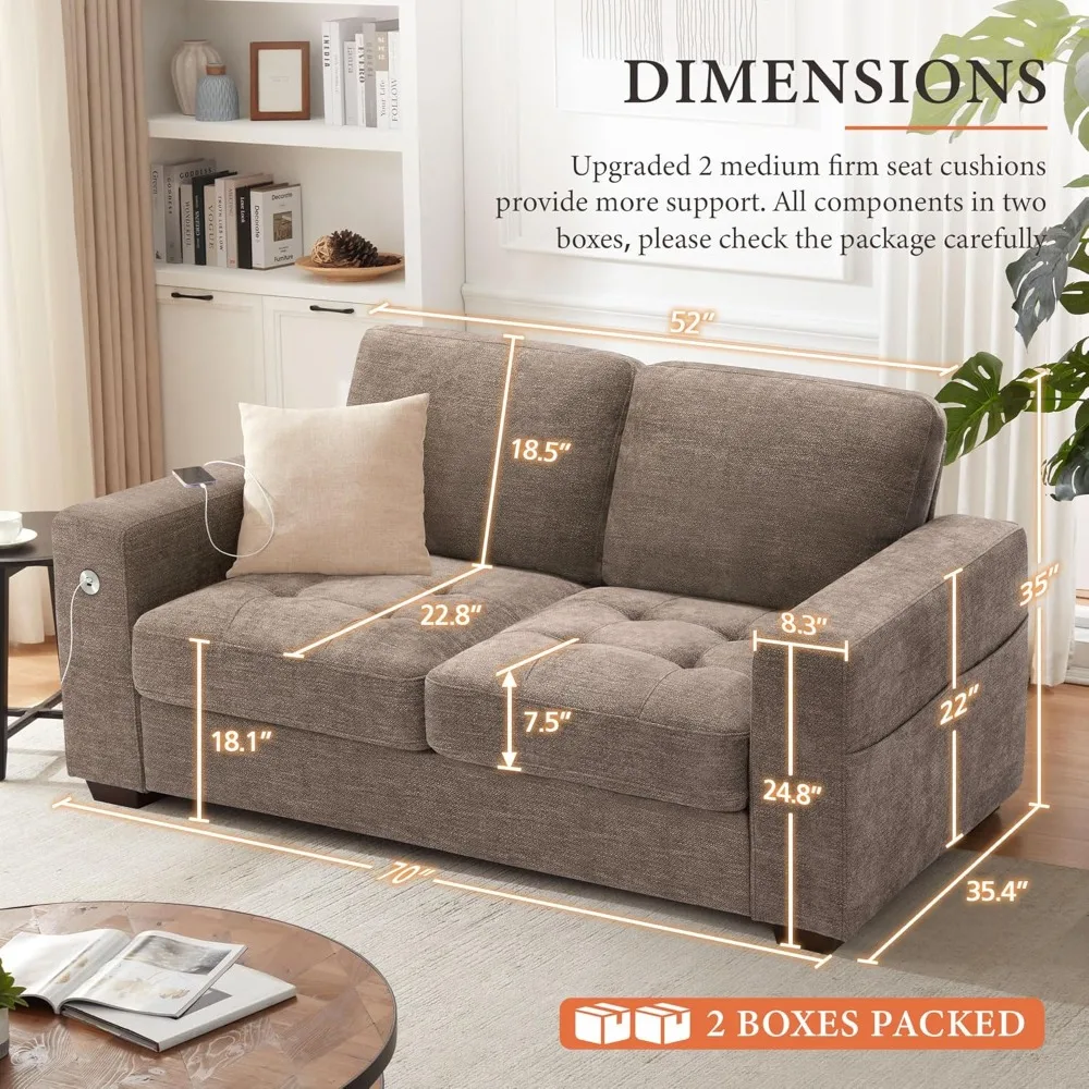 Ihanherry Sofa 70 Inch Loveseat with USB/Type-C Charging Port & Side Pocket, Comfy Modern 2-Seats Sofa for Living Room & Bedroom