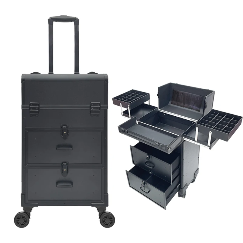 Large Beauty Trolley Makeup Suitcase Professional Cosmetic Case Artist Portable Multifunctional Luggage Embroidery Nail Tool box