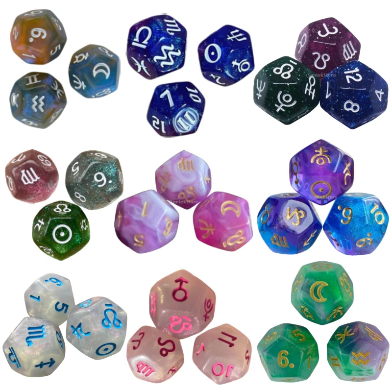 3x 12 Sided Dice Entertainment Toys Astrology Dice for KTV Role Playing Game Table Party Dice Multifaceted Party Game