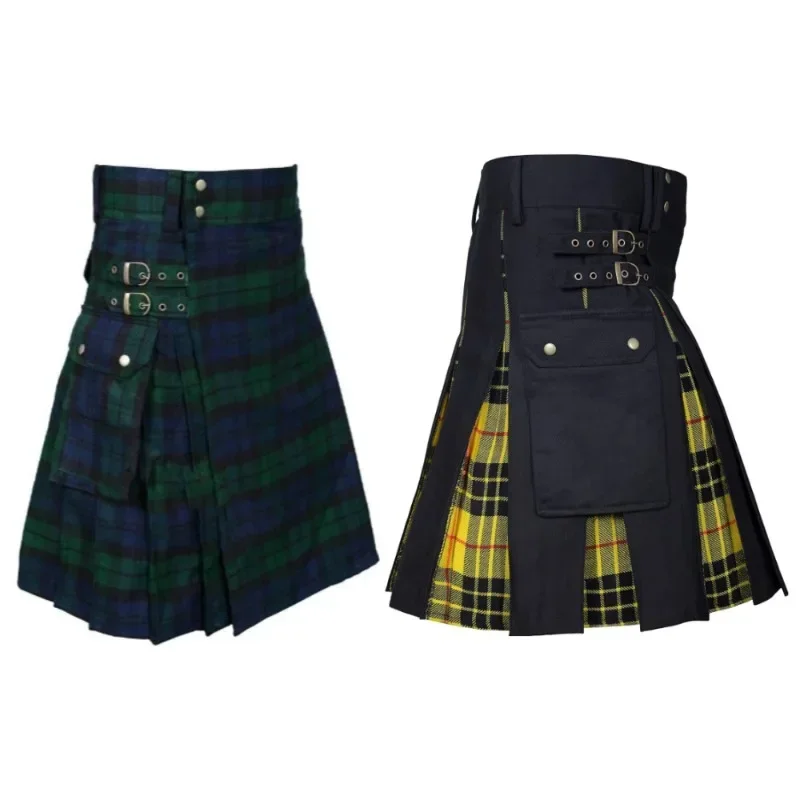 

Kilts for Men Modern Box Pleated Tartan Traditional Mens Kilt Men's Hybrid Utility Kilt Durable Cotton Jeans Fabric Kilt for Men
