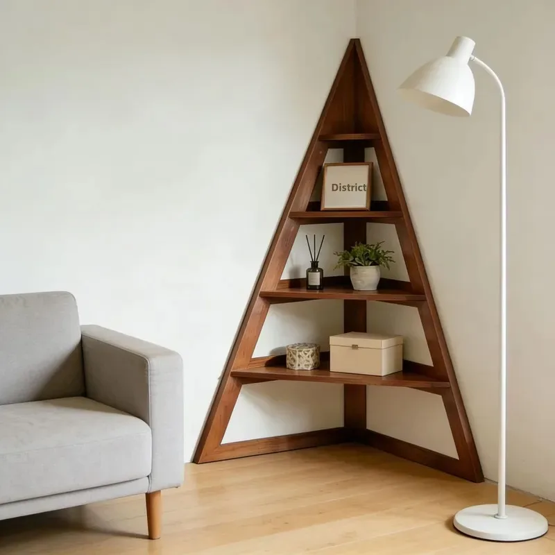 New Triangular Solid Wood Cherry Bookshelf Song Feng Aesthetics Living Room Corner Storage Rack