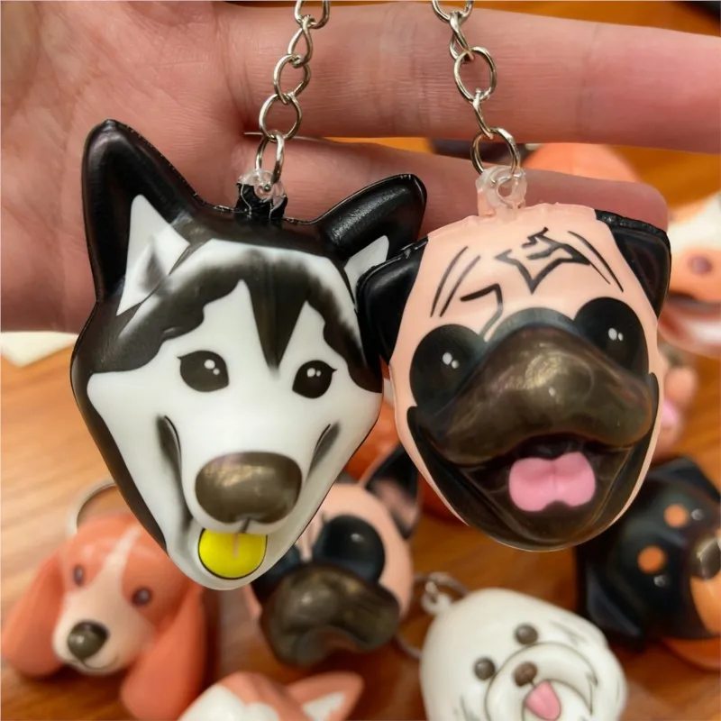 

New Quirky Animal Dog Head Pinch Squeeze Toy Keychain Charm Bag Keychain Pendant Decorations Pu Slow Rebound Decompression Toys