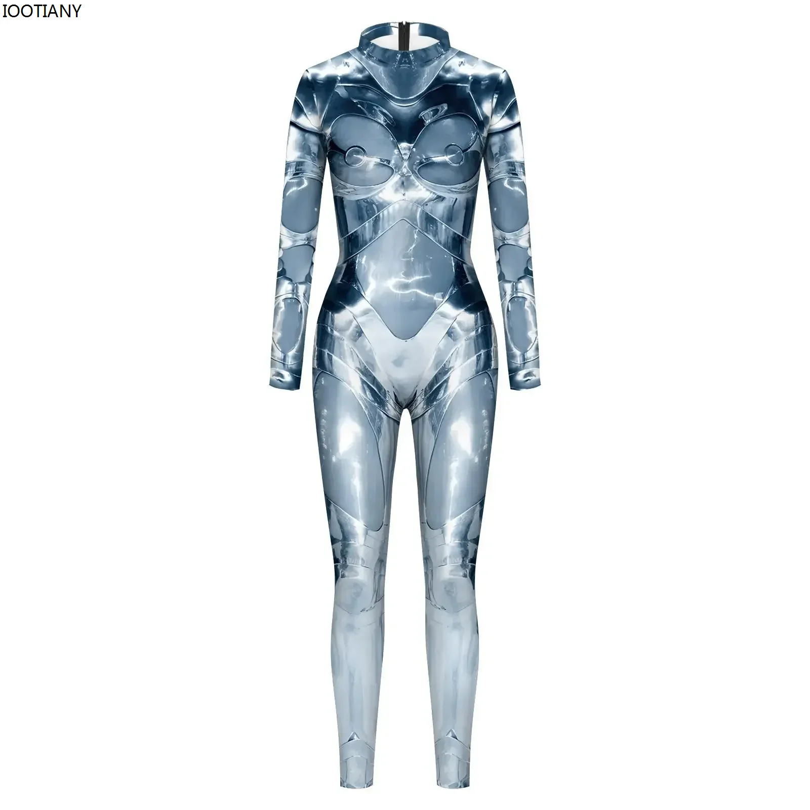 Disfraces de Cosplay de Robot Punk plateado para mujer, mono con estampado Digital 3d, trajes Zentai, Catsuits de fiesta de Festival de Halloween, body Sexy