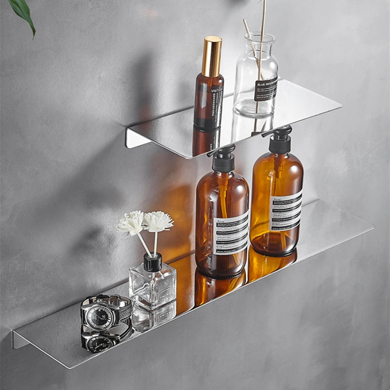 Black / Chrome Bathroom Shelf  Kitchen Storage Rack Thicken Stainless Steel Corner Shelves Towel Rack Shampoo Holder