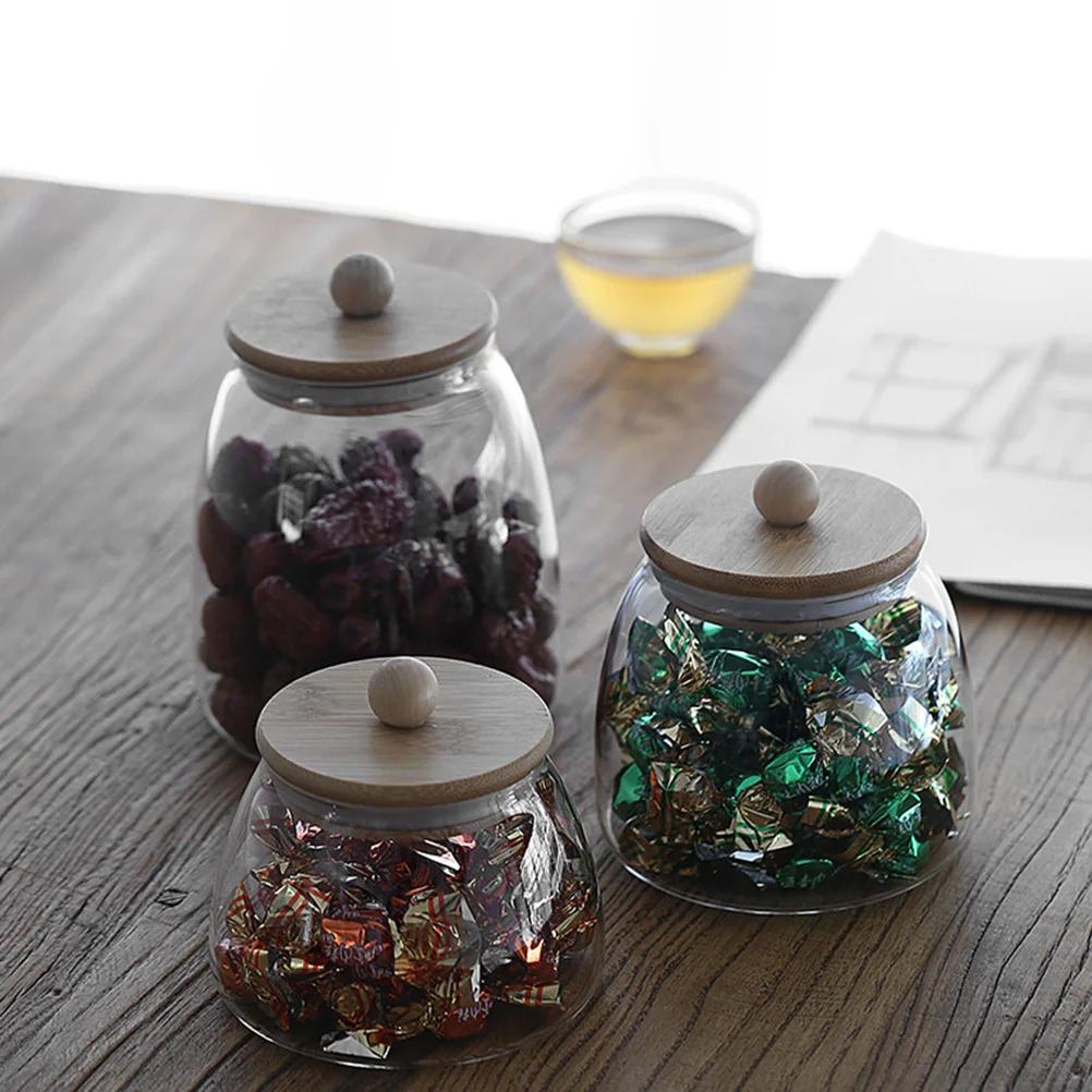

2Pcs Glass Storage Jar Bamboo Lid Transparent Airtight Food Holder Candy Container Storage Box Delicate Glass Sealing Jar