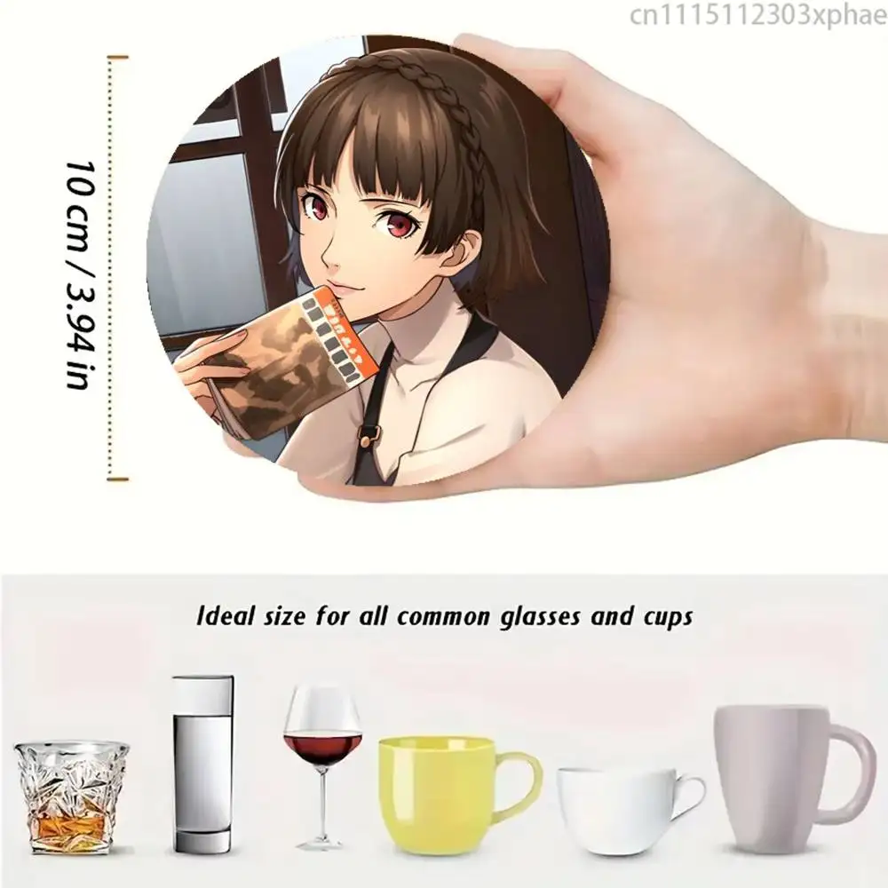 Makoto Niijima Persona Queen Wood Coaster Mug Tea Coffee Cup Pad Heat Resistant Placemats Tableware Decoration