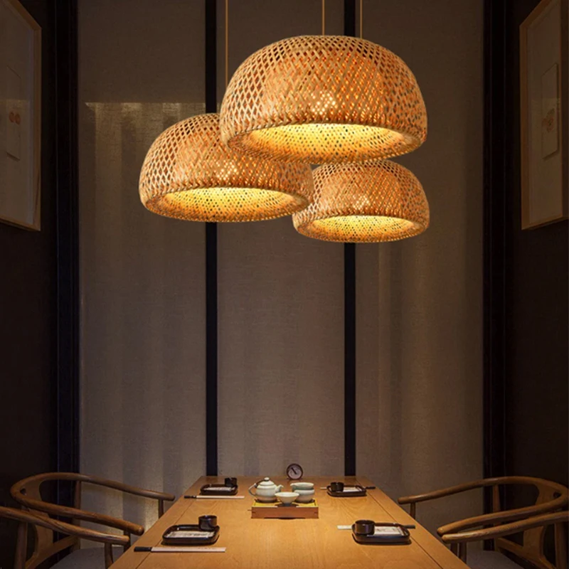 

Bamboo Pendant Lamp E27 Hand Knitted Chinese Style Weaving Hanging Lamps 30cm Restaurant Home Decor Lighting Fixtures