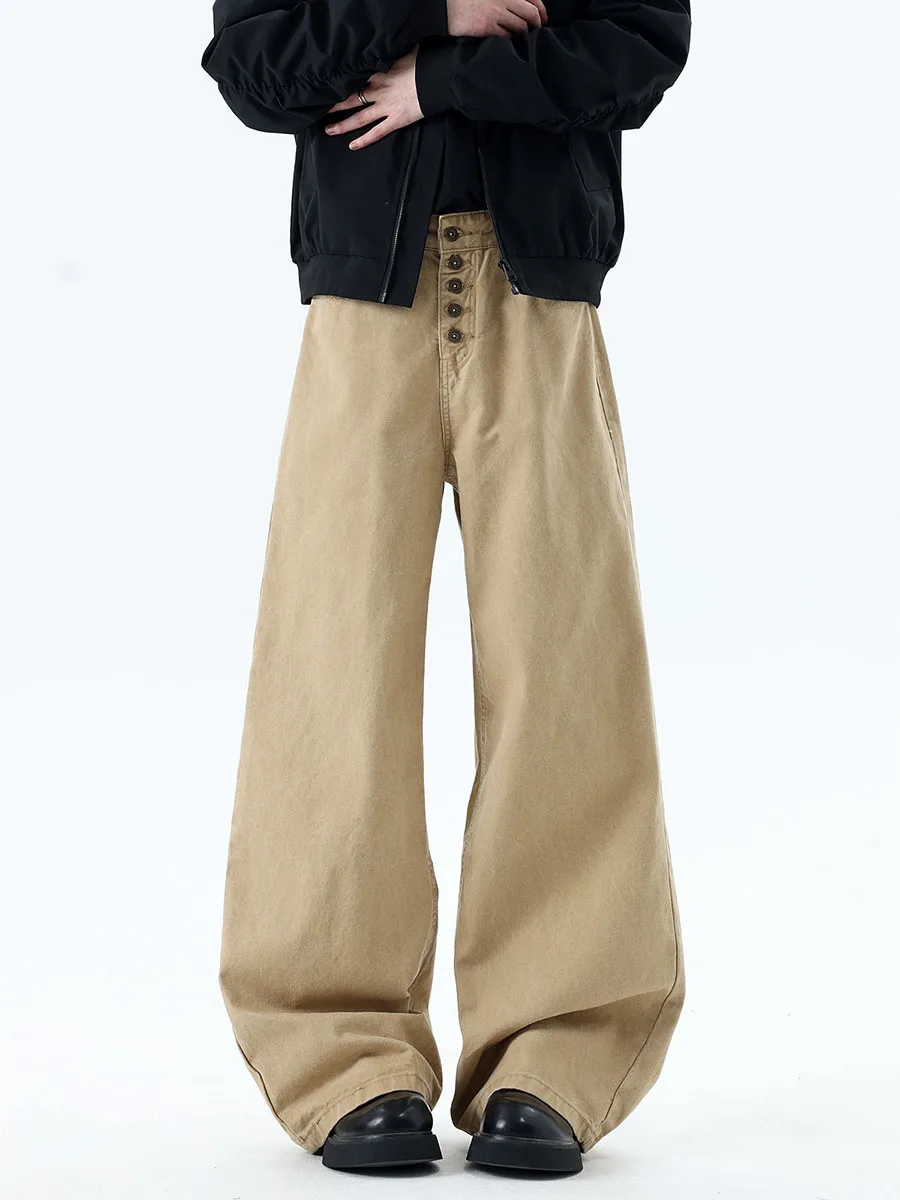 

Мужские джинсы American Sle Workwear: модные прямые брюки с широкими штанинами на пуговицах, классический прямой крой, осень-зима