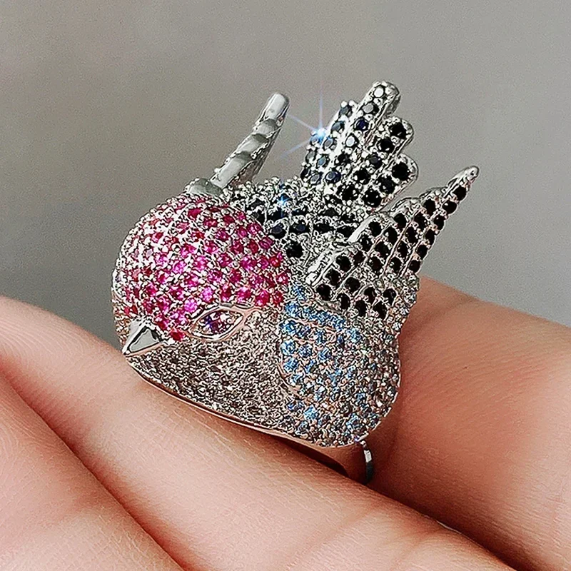 Rainbow Bird Rings for Women Hyperbole Female Finger Accessories Party Special-interested Girl Gift BlingTrendy Jewelry