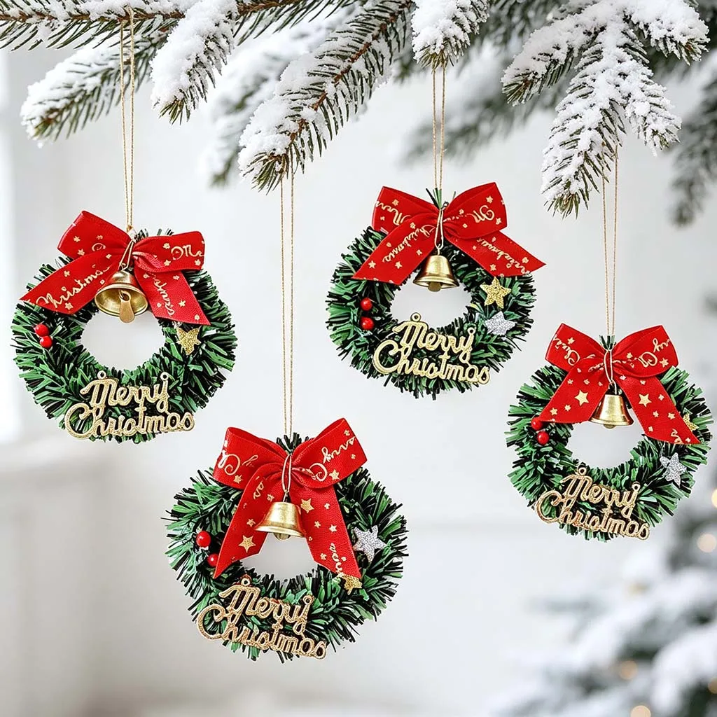 (10 Pcs/pack) 6cm Christmas Mini Grass Rings Holiday Decorations Flower Accents Party Supplies Props Atmosphere DIY