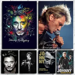 Johnny Hallyday Poster Rock Music Band Singer Guitarist Print Canvas Painting Wall Art Pictures Living Room Home Decor Fans Gift