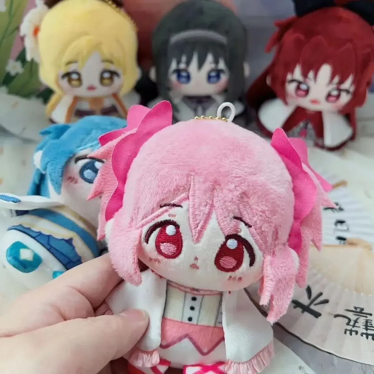 12cm Anime Role Kaname Madoka Cartoon Cosplay Cute Sitting Position Plush Dango Stuffed Doll Body Bag Pendant Keychain Toys