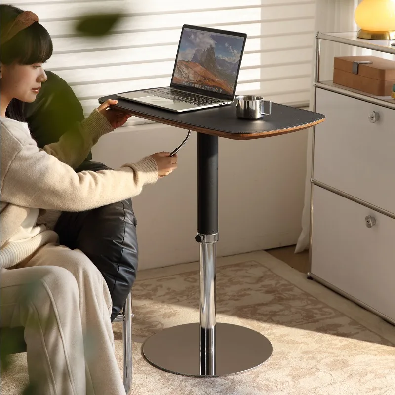 

Retro Saddle Leather Laptop Desk Adjustable Height Sofa Side Table Living Room End Table for Small Space Modern Storage Solution