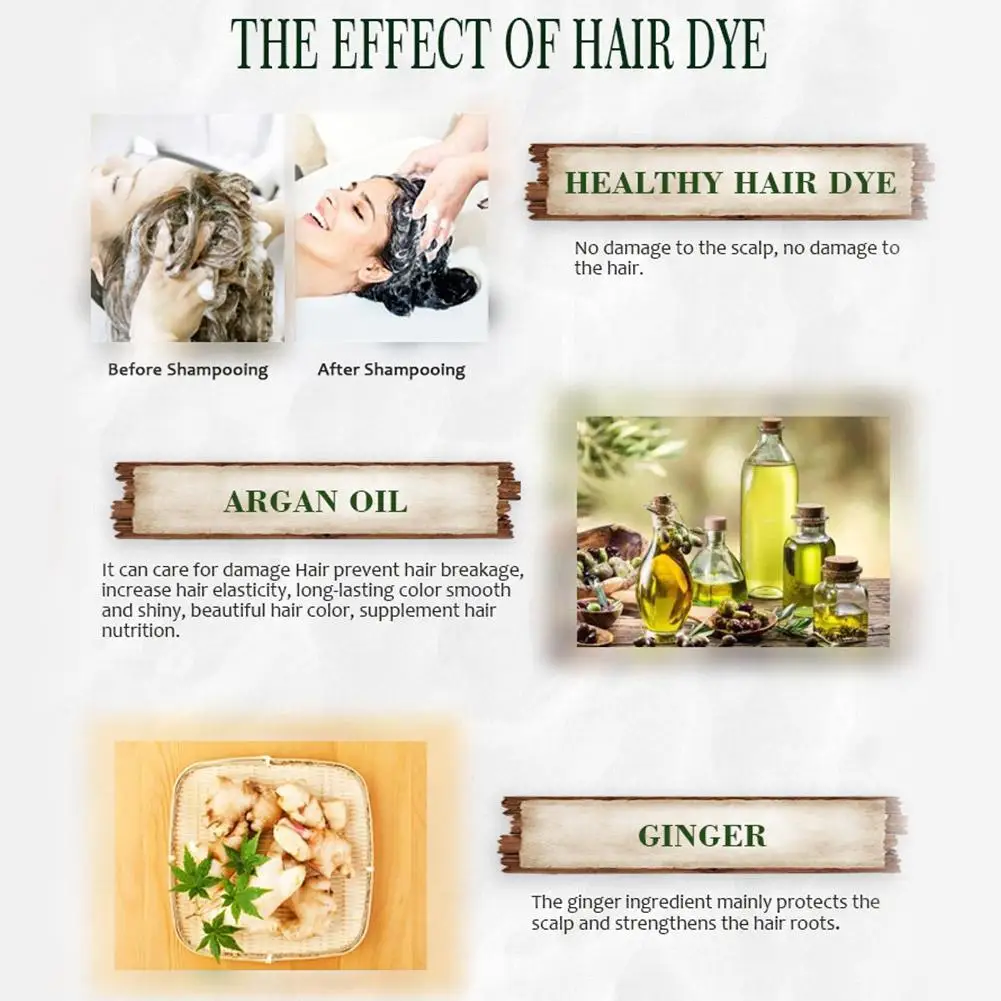 3-in-1 Collagen Argan Oil Shampoo Long-Lasting Black Hair Dye Shampoo for Men Women Nourishes Colors Gray Hair, 500ml Formula view 3
