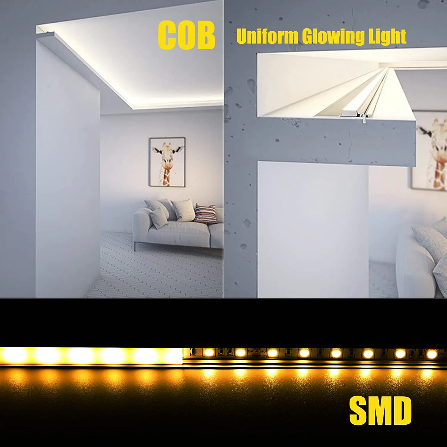 Dwurzędowa taśma LED COB DC12V 24V 624Leds RA90 Super jasna elastyczna ściemnialna taśma LED do wystroju pokoju 3000K 4000K 6500K 5m