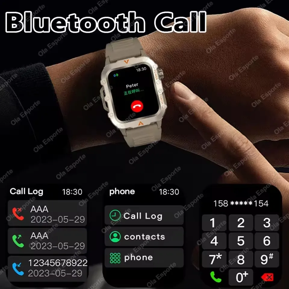 New for Outdoor Smartwatch Military Smart Watch Men with Led Lighting Bluetooth Call Fitness Heart Rate Watches
