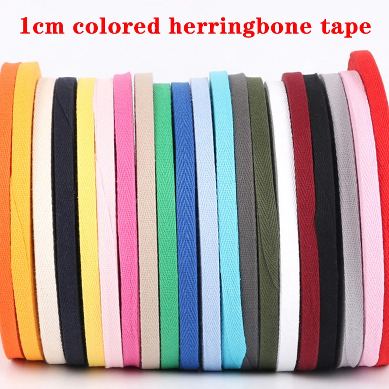 1cm Colored Herringbone Woven Tape 100% Cotton With Edging Strip Neckline Edge Pressing Strip Rolled Edge Clothing Accessories