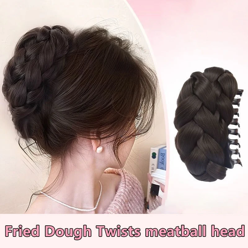 Elegant Synthetic Fried Dough Twists Ball Hair Bun Claw Clip Flower Bud Head Fluffy Dished Hair Back Head Wig Bag