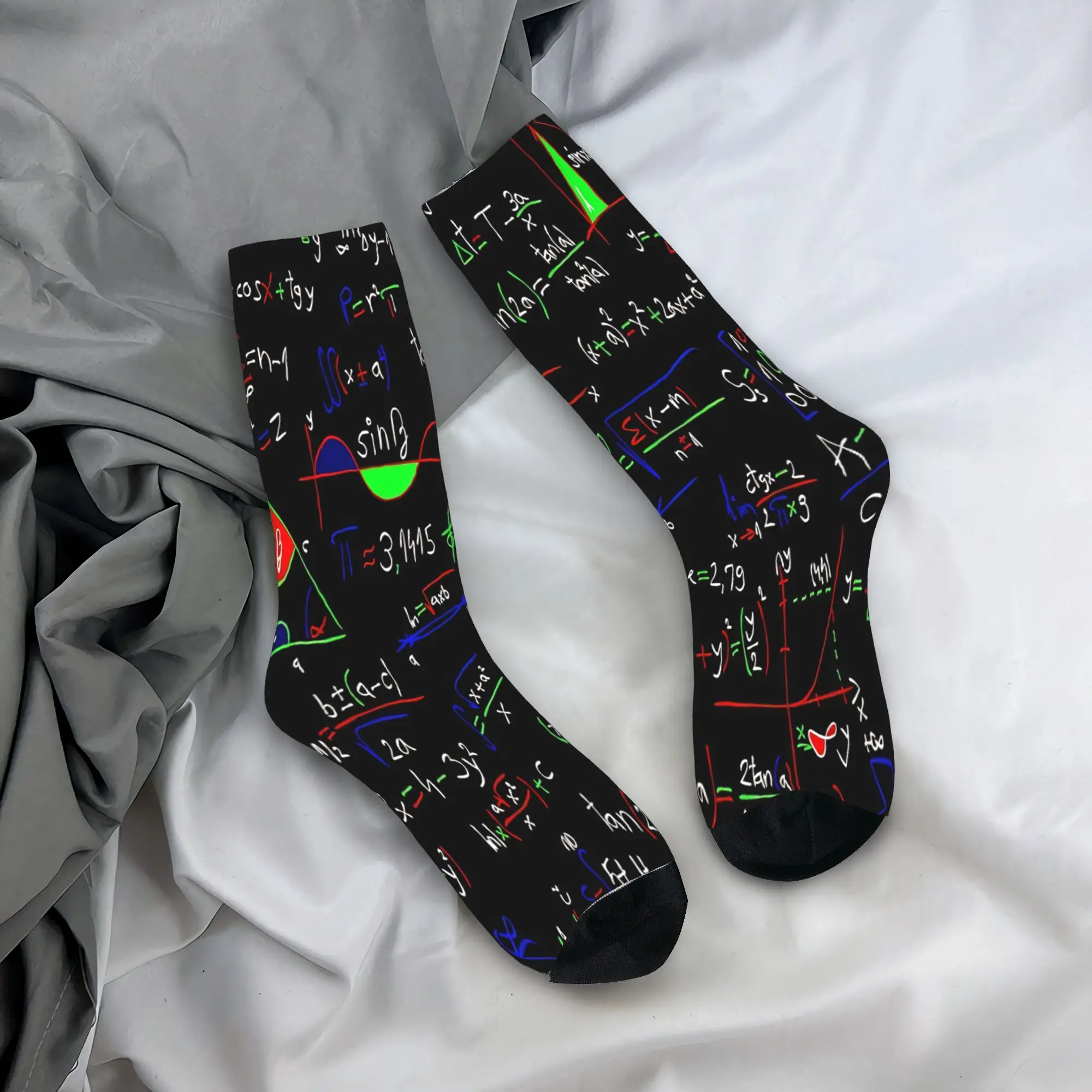 

Мужские носки с ручной росписью математическими формулами, коллаж из формул алгебры, математические носки, противоскользящие, средней мягкости, осенние, в корейском стиле