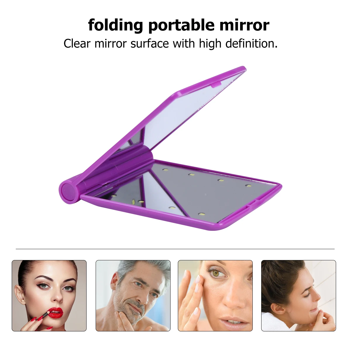 LED Makeup Mirror Foldable Portable Pocket Mirror with High Definition Clear Surface Chic Lightweight Design for Women Girls